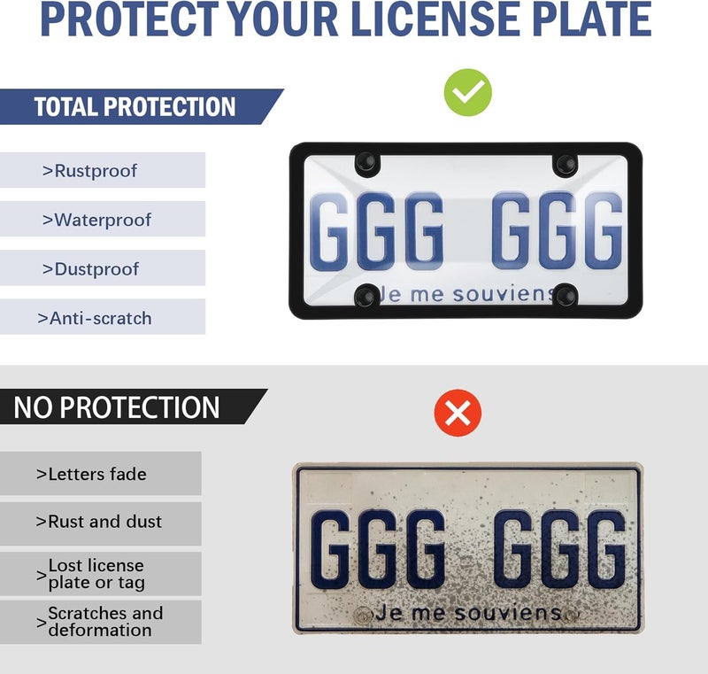 jalan License Plate Covers, 2 Pack License Plate Protector and Frames Combo, Plastic Car Front/Rear License Plate Covers ith Screws Caps, Universal Car Accessories for Most Cars - Image 4